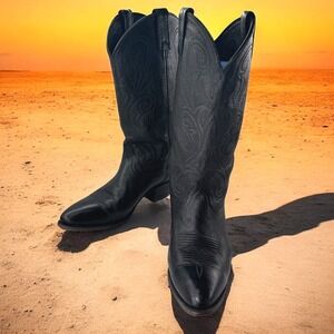 Dan Post Boots Mens 10M Black Leather Cowboy Western Pointed Toe VTG